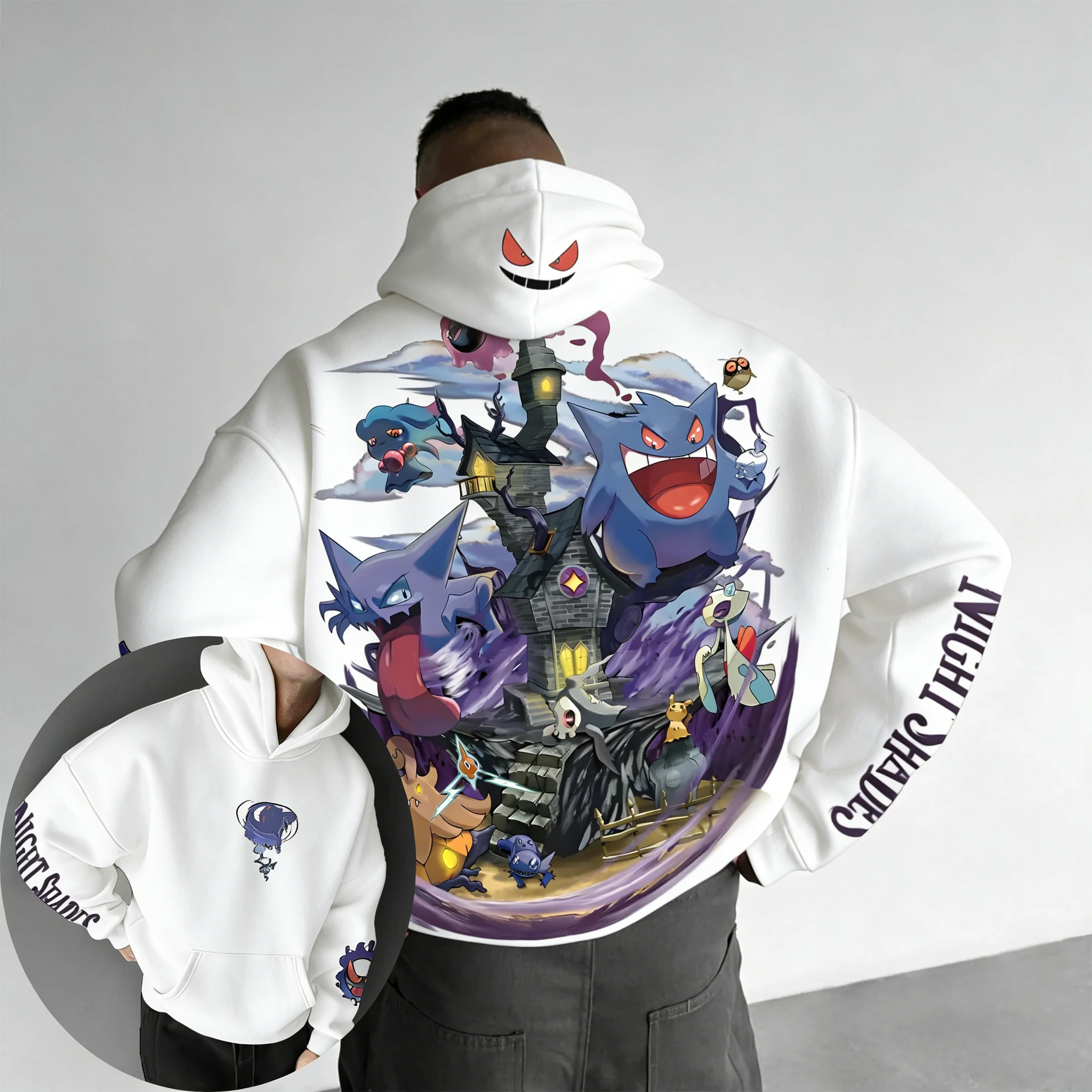 

Худи из хлопка с принтом Pokémon Gengar, коллаборация 2026 года, весна-лето, новинка, в стиле Харадзюку, свободный крой, унисекс, для родителей и детей