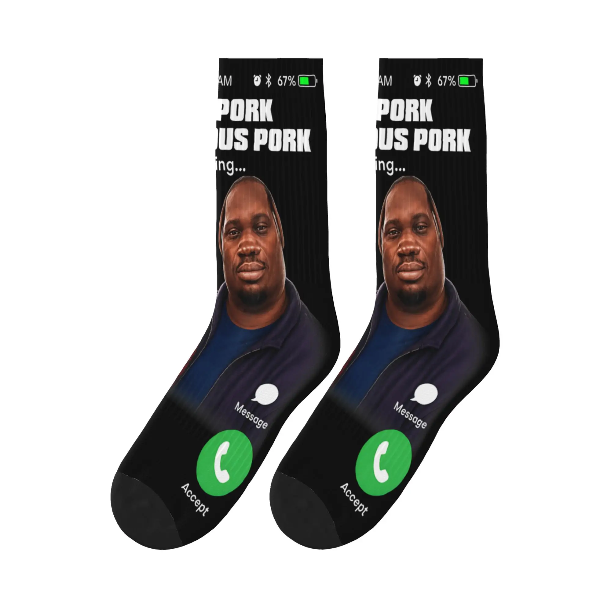 Funny John Pork Dequavious Pork is Calling Meme Stockings Graphic Gothic Socks Autumn Anti-Slip Socks Men Skateboard Socks