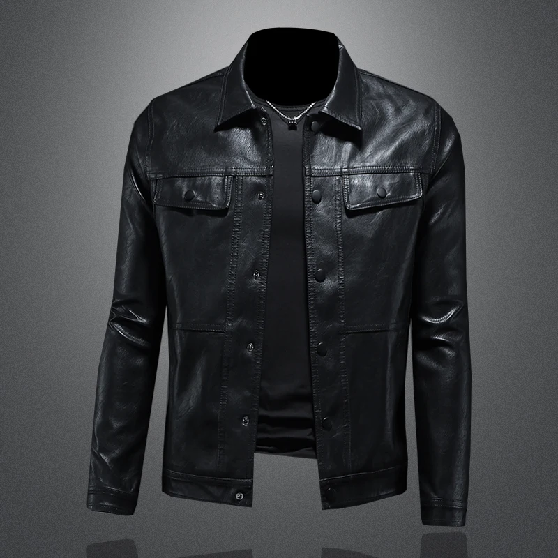 2024 Autumn/Winter New Multi Color Men's Single breasted PU Leather Jacket Fashion Slimming Motorcycle Leather Jacket M-5XL