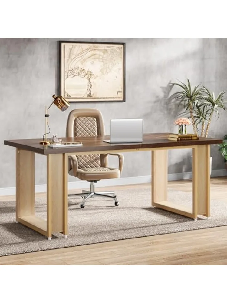 63-inch houten thuiskantoor voor studeerkamer, houten eenvoudig bureau, grote computerbureaus, rustieke bruine schrijftafel - afbeelding 2