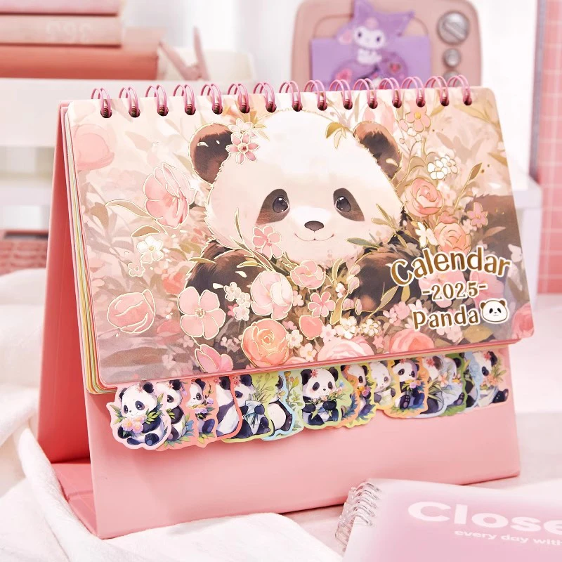 2025 New Knocking Cute Panda Flower Calendar 2025 New Mini Calendar 25 Year Snake Year Creative Desktop Ornament