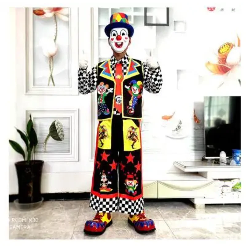 Clown Costume Men Performance Suit New Stage Include Vest Shirt Hat Pants