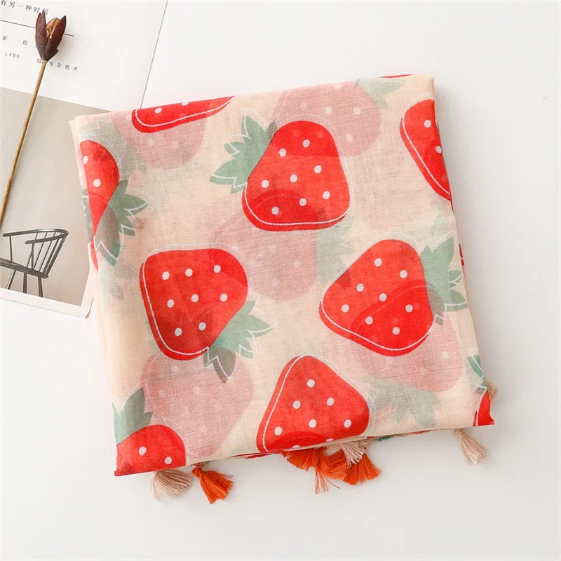 2024 new summer fresh cartoon clothing with cotton feel scarf strawberry scarf thin travel sunscreen shawl 88x180cm