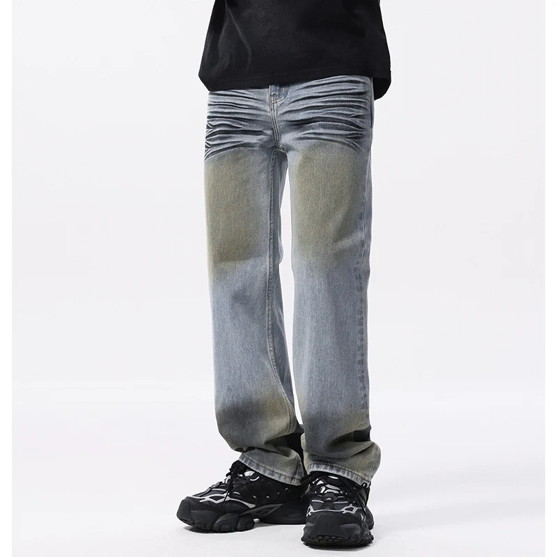 

Men Streetwear Fashion Hip Hop Loose Casual Vintage Dirty Denim Jeans Trousers Plus Size Y2k Baggy Jeans Pant