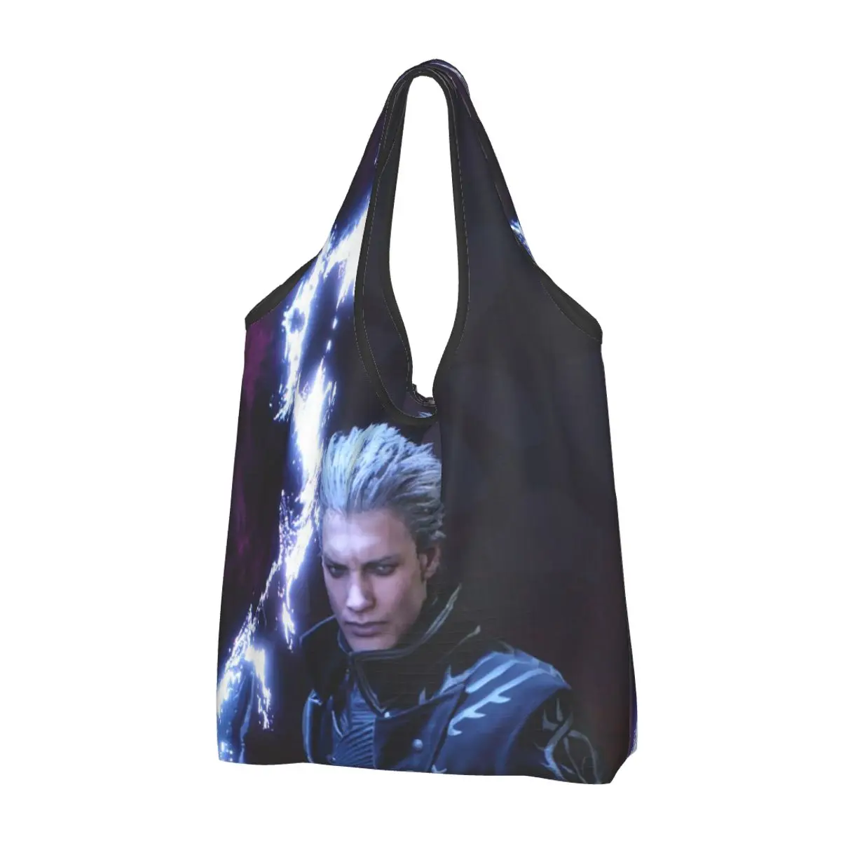 Vergil From The Devil May Cry Series Portable Tote Shopping Bags Foldable Shopper Bag Groceries Handbag Shoulder Bag