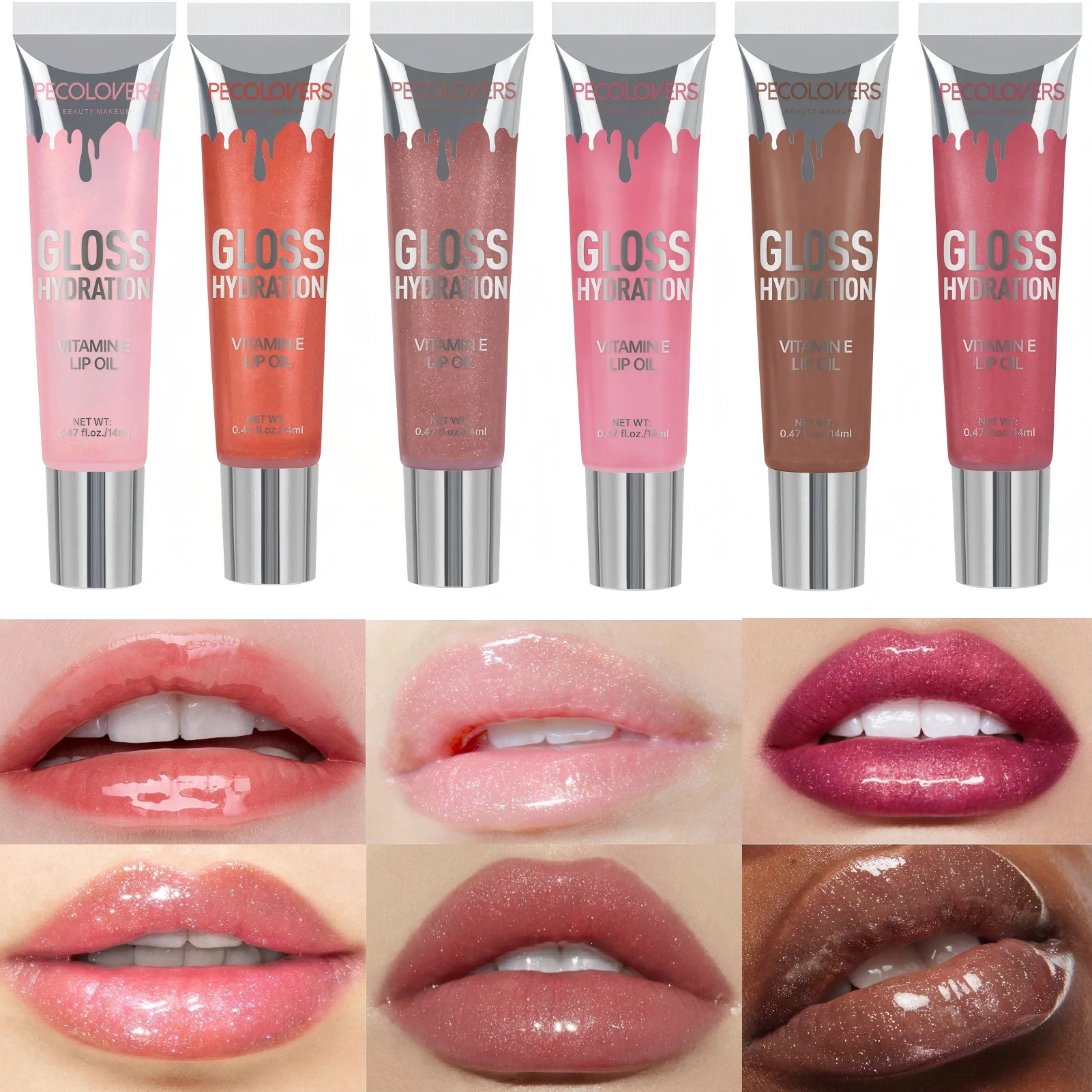 ملمع شفاه بتصميم خرطوم مرطب، لمسة نهائية زجاجية مرطبة تدوم طويلاً؛ يمكن استخدامه لظلال العيون والشفاه لجميع أنواع البشرة