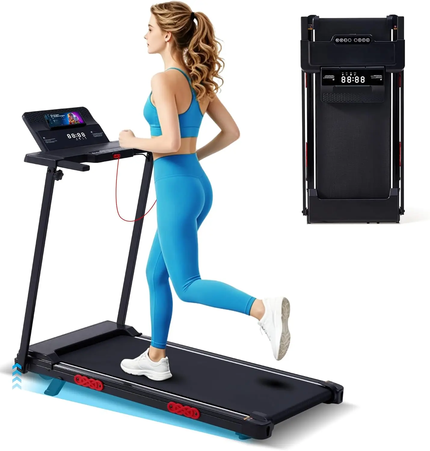 3.5HP Mini Portable Electric Walking Pad Treadmill with Handle Bar & Incline, Adjustable Speed 0.6–10 MPH, Max 400-LB Load for Small-Space Home Exercise