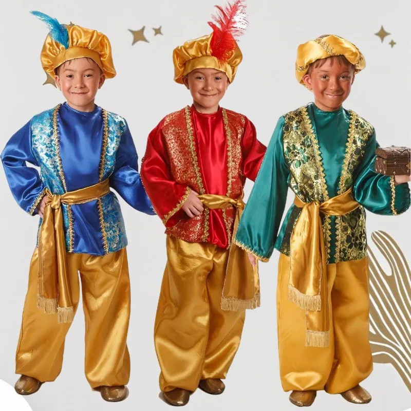 

Kids Indian Prince Cosplay Arabian Aladdin Costume Masquerade Party Role Play Boys Halloween Performance Carnival Outfits