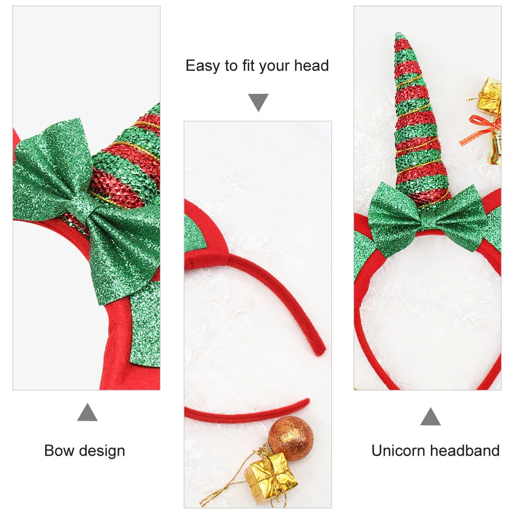 Accesorios navideños para el cabello, diadema con lazo de unicornio, tocado de fiesta navideña para niños, aro para el pelo de Navidad, Idea de regalo festiva de invierno