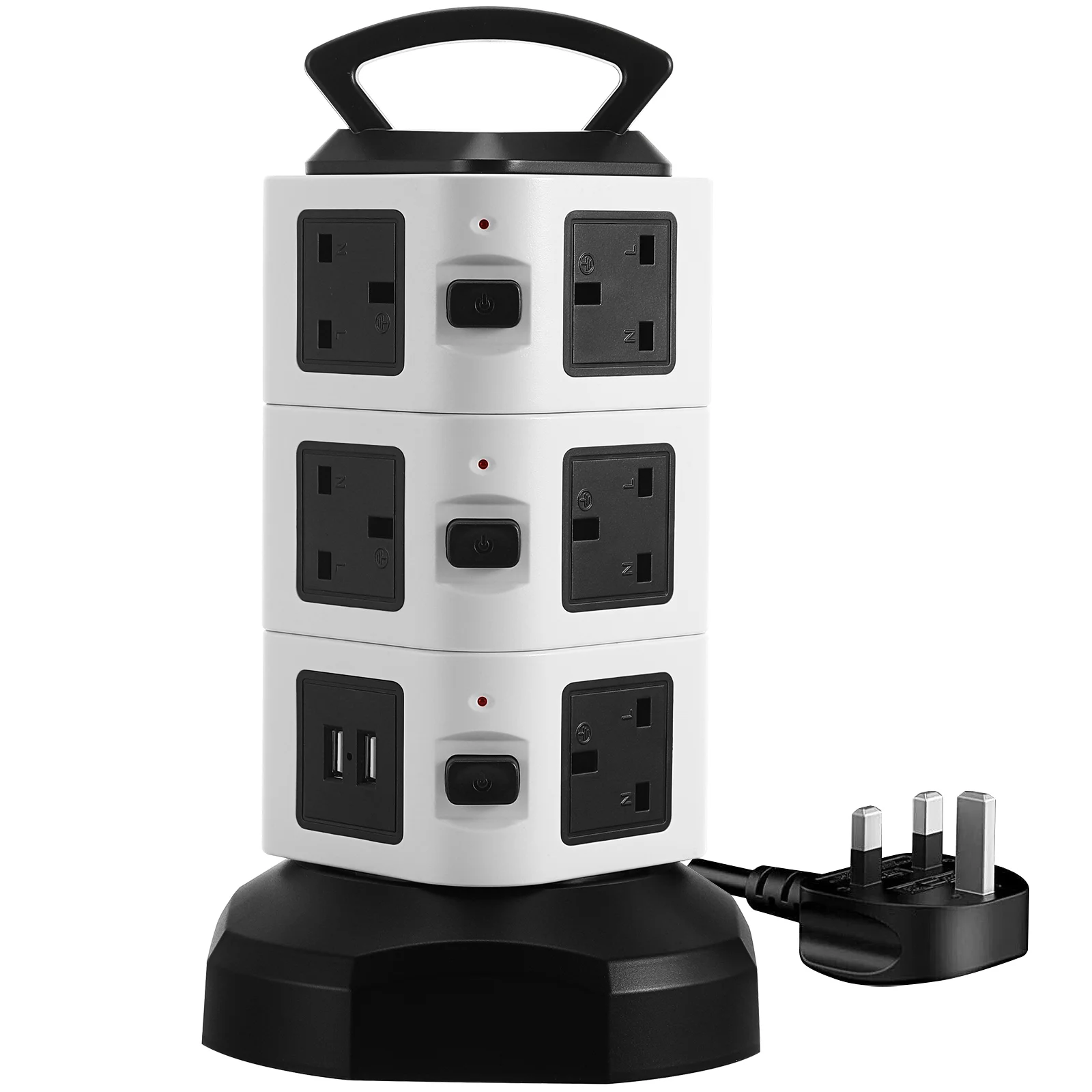 Multi Power Strip Tower Surge Protector Extension Cord Outlet USB Charging Ports Smart Overload Protection Socket UK Plug