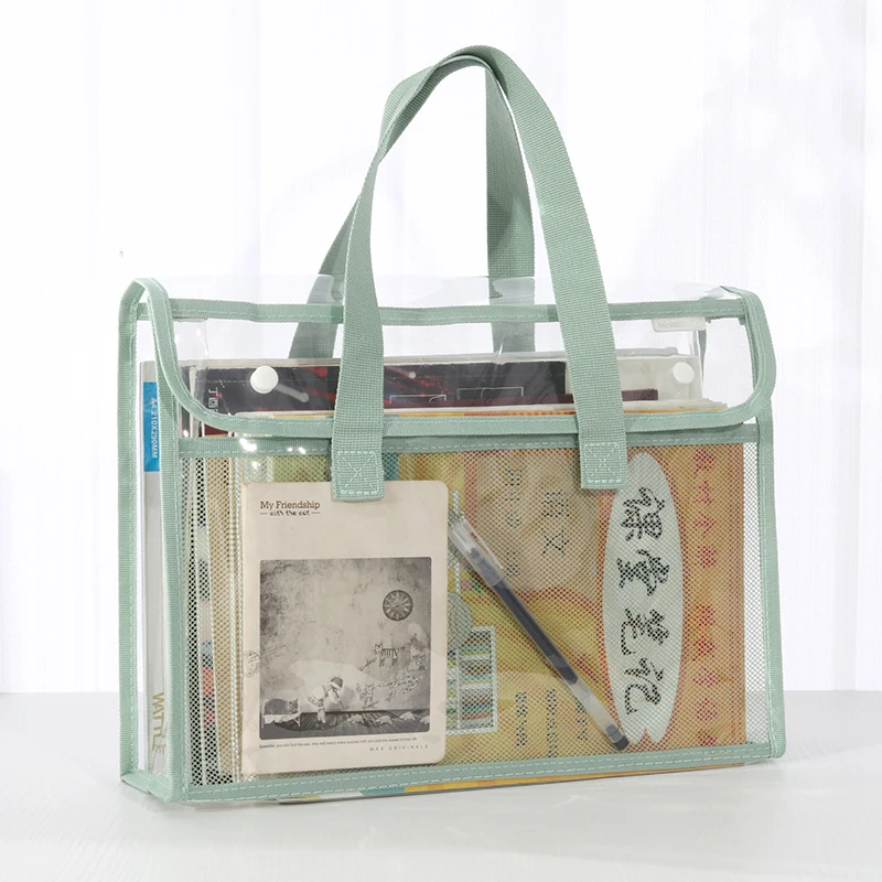 Large Capacity Transparent File Bag with Snap Button - Waterproof Hand Carry Exam Pouch Student Document Folder Homework Organiz