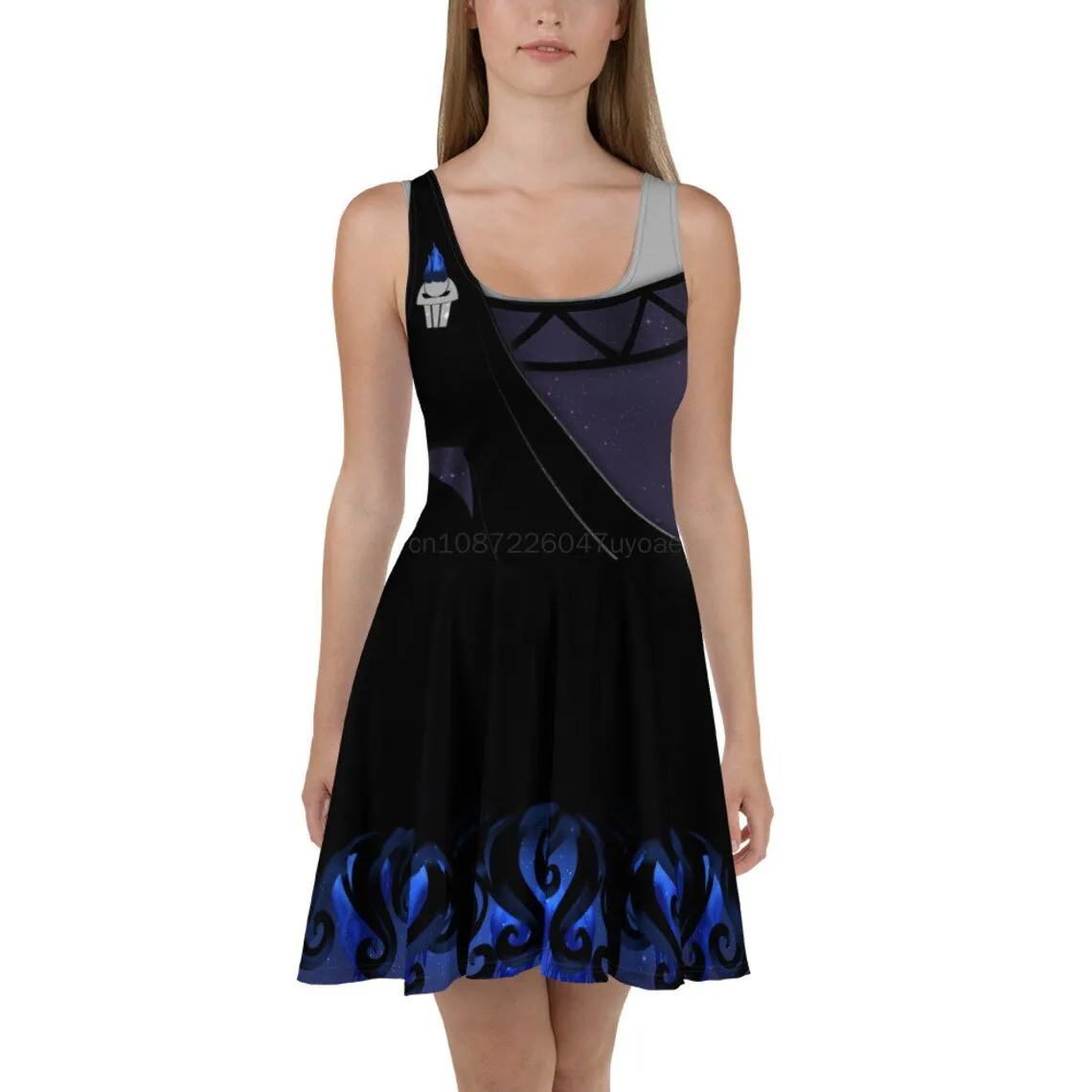 Megara Skater Dress Disney Elegant ผู้หญิงพิมพ์ชุด O-คอหญิงแขนสั้นชุดออกแบบใหม่