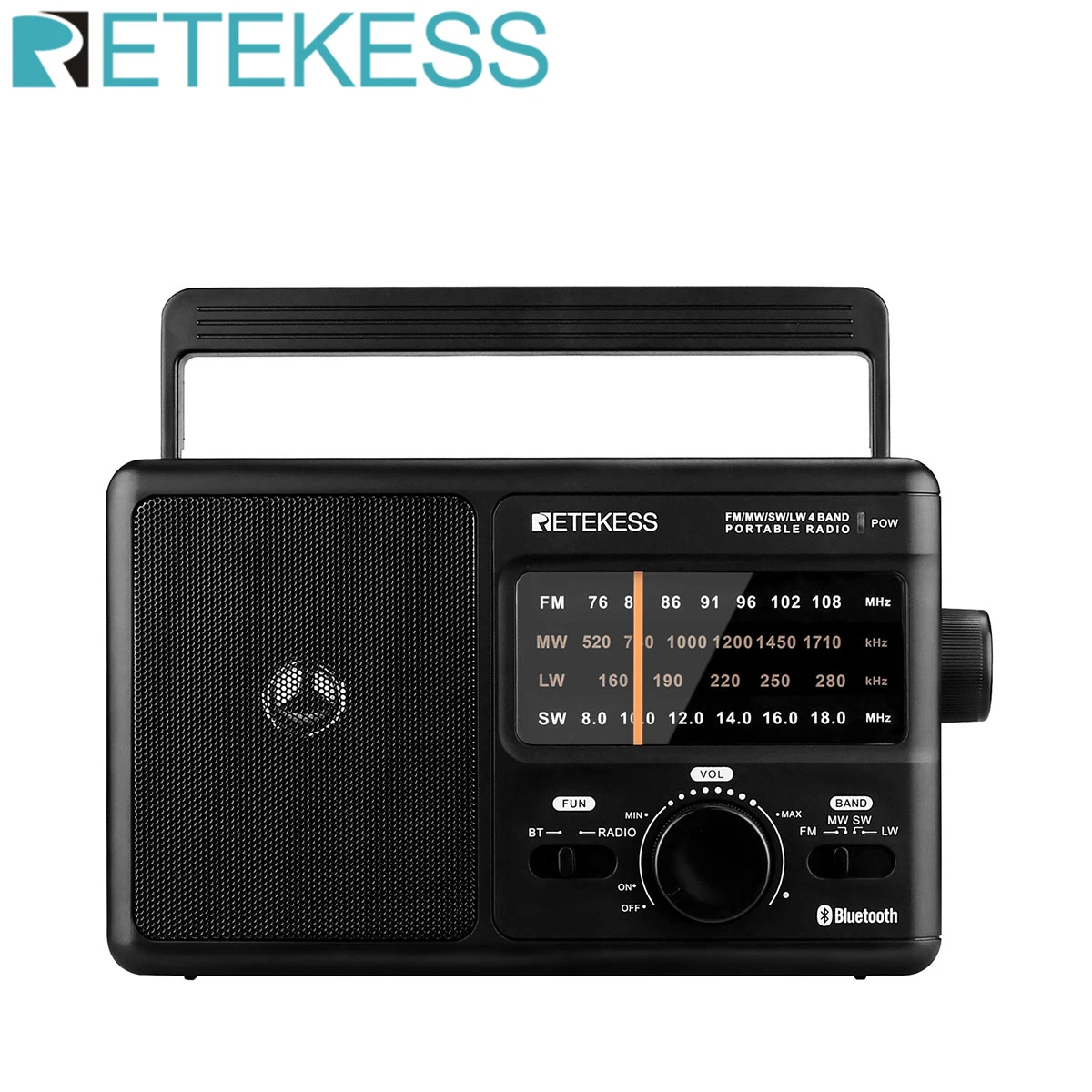 Retekess TR626 AM FM SW LW Portable Radio Bluetooth DSP Plug in Radio Powered By AC or 4xD Battery Large Knob for Elder and Home