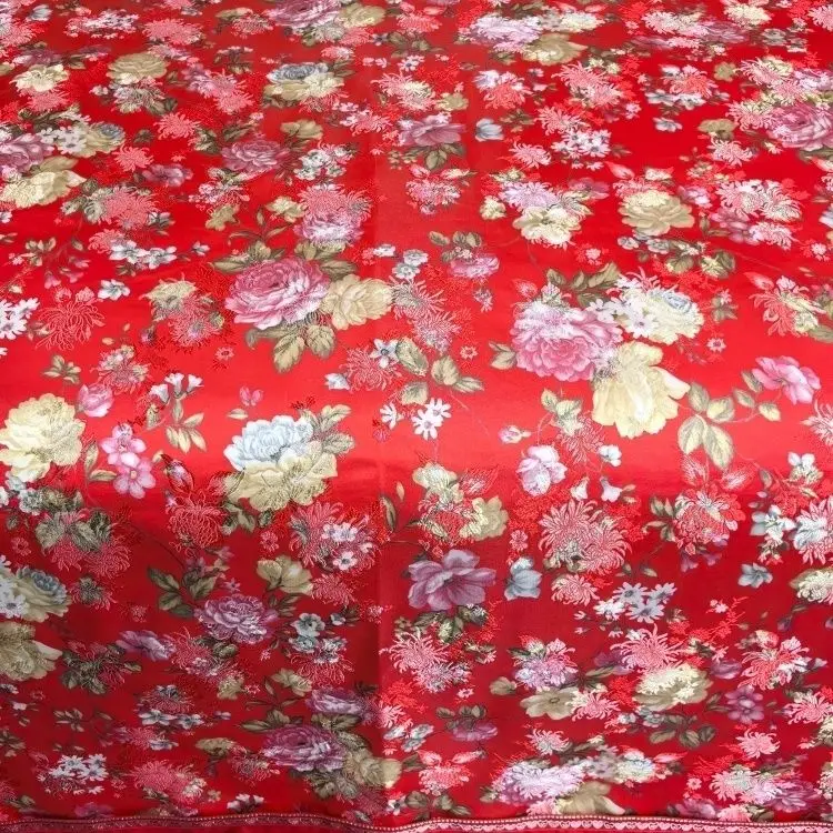 Glossy satin silk cover with zipper floral print bedspread home bedding