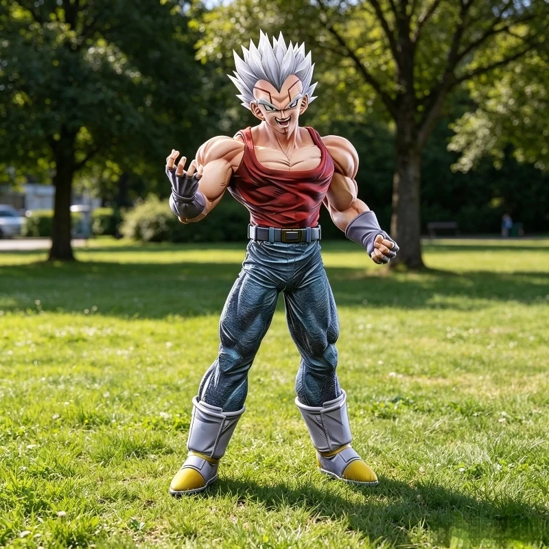 Dragon Ball Super Saiyan 4 Vegeta Anime-Figur Rotes Tanktop Jeans PVC-Statue Modell Spielzeug Desktop-Ornament Deko Sammlerstück Geschenke
