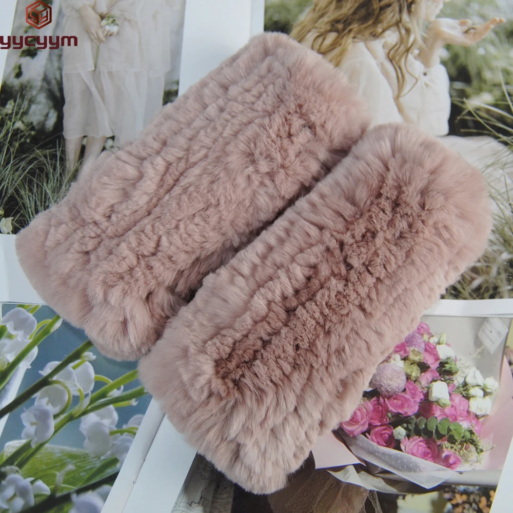 2024 Fashion Real Rex Rabbit Fur Women\'s Winter Gloves Genuine Fur Mittens Girl Fingerless Gloves Wrist Warmer Elastic Fluffy