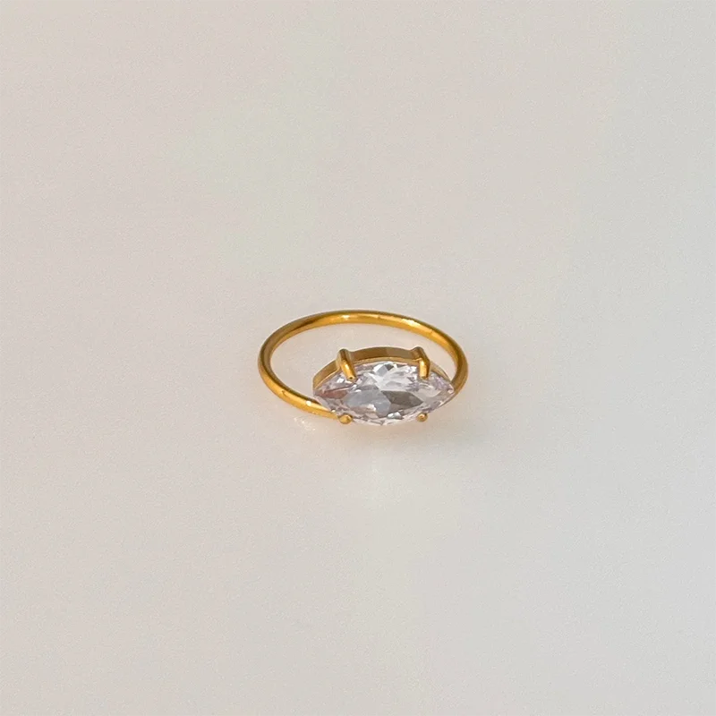 Eye oval cz stone dainty rings stainless steel rings for women minimalist delicate stainless steel jewelry non tarnish