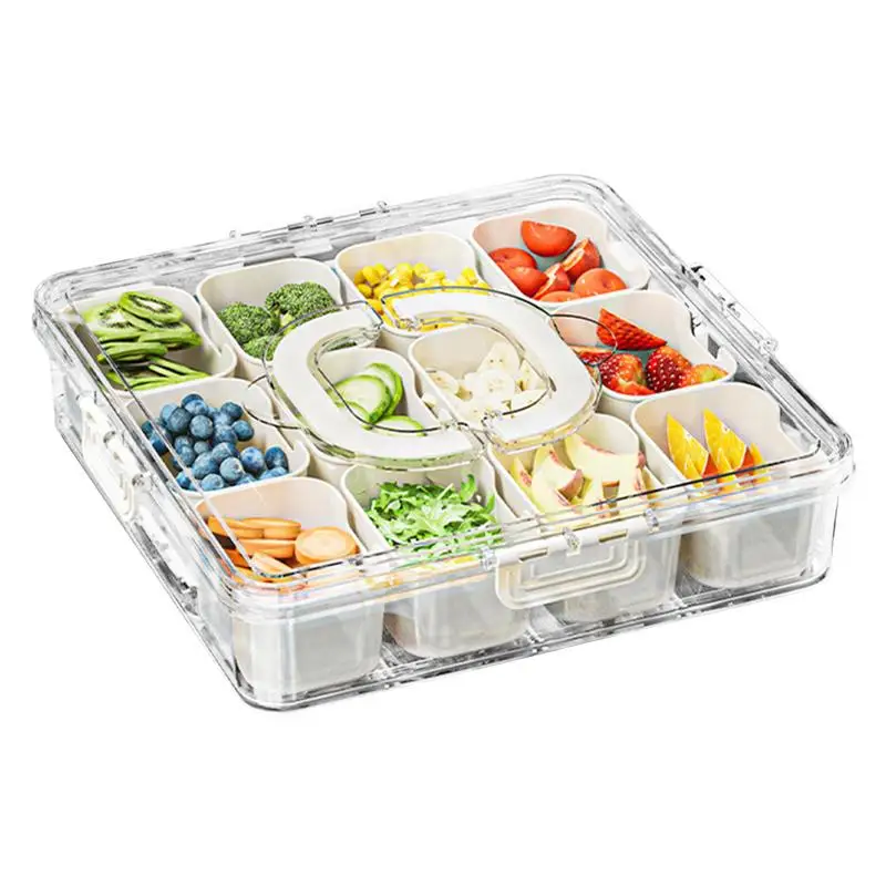 12 Compartment Square Food Storage Divided Snack Tray with Lid Multipurpose Snack Tackle Box Food Storage Box Kitchen Accessory