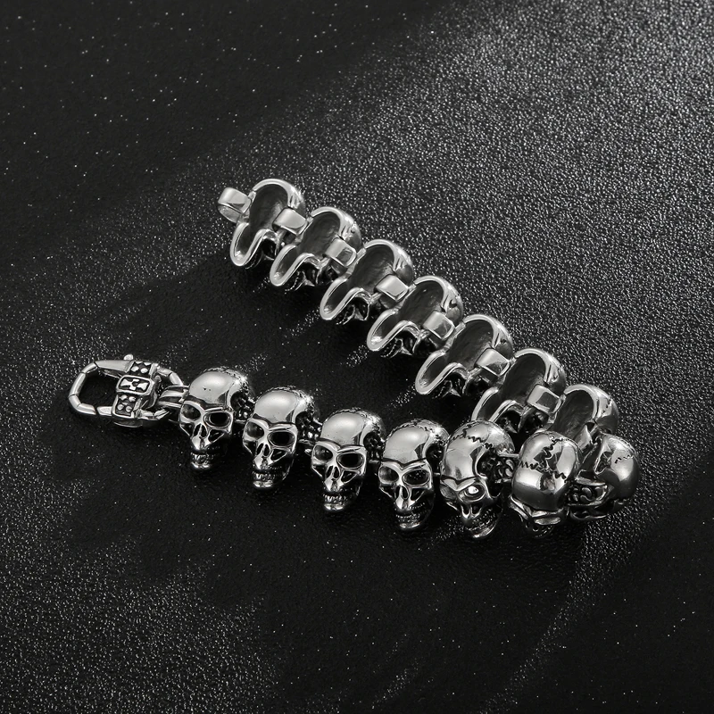 Ancient Demon Bone Ghost Head Bracelet Men Stainless Steel Fashion Skull Chain Bangle