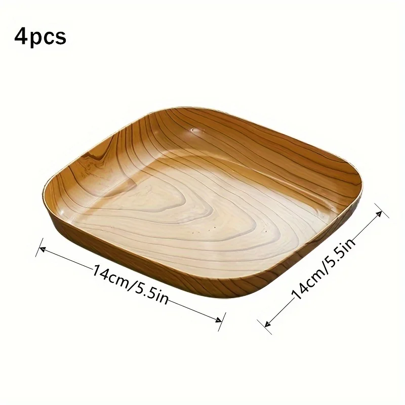 4pcs/Creative imitation wood plastic snack plate vinegar dish restaurant sushi breakfast dry fruit plate