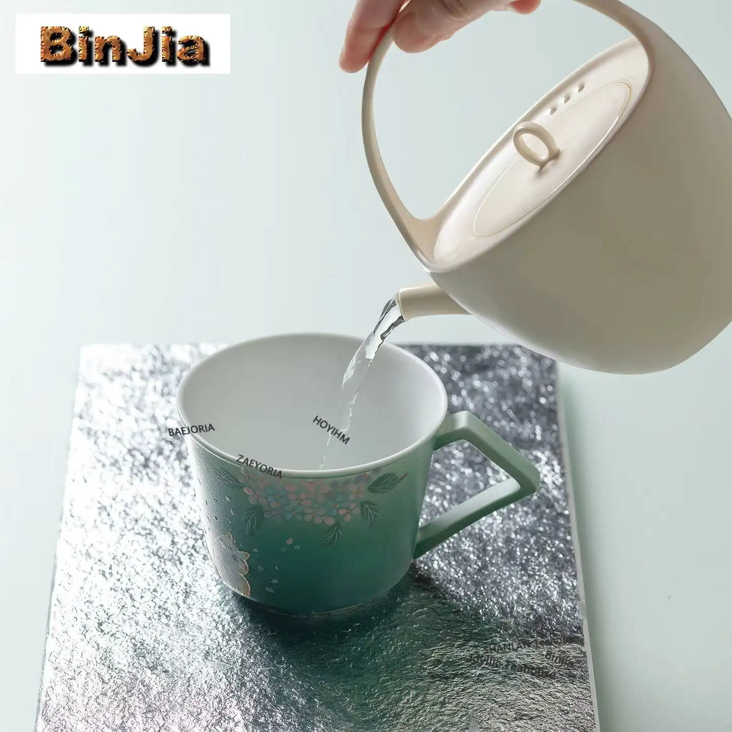 310ml Cat Play Hydrangea Coffee Mug Latte Cereal Mug Afternoon Tea Mug Household Fruit Juice Milk Jug Office Water Cup Cafes