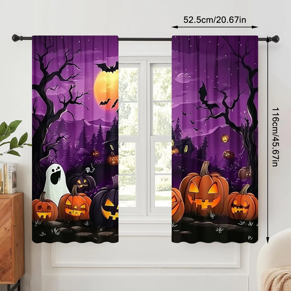2pcs 2D flat printing Halloween Drapes haunted houses Fabric Without Electricity Festive Holiday Perfect for Festive Wall Decor