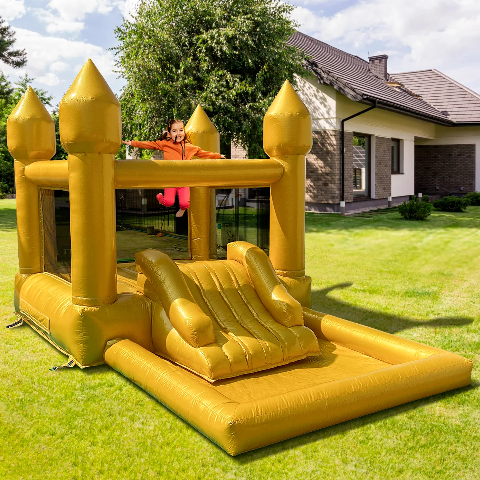 Kommerzielle aufblasbare weiße Hüpfburg im neuen Design mit Rutsche Hüpfburg/Goldsprunghaus/Anpassung Hüpfburg für Hochzeit