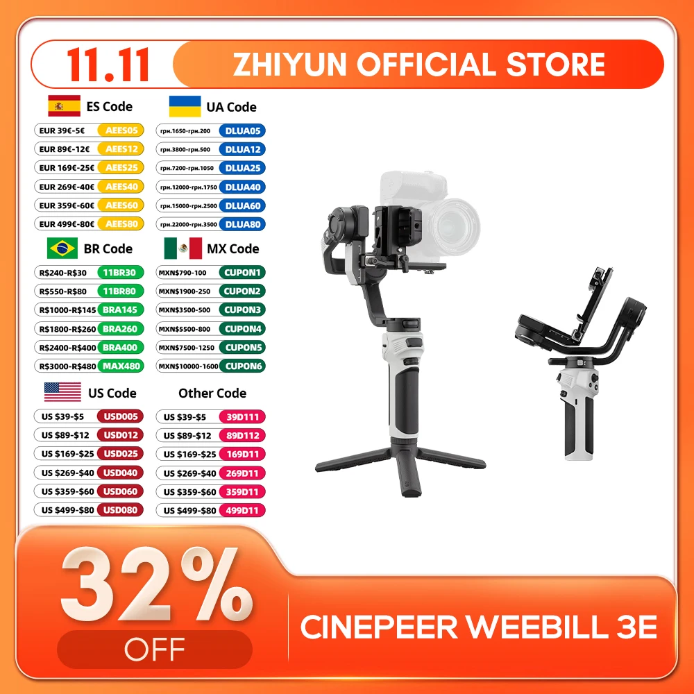 ZHIYUN Official CINEPEER WEEBILL 3E Handheld Camera Gimbal Stabilizer 3-Axis Cameras Gimbals for DSLR Mirrorless Cameras