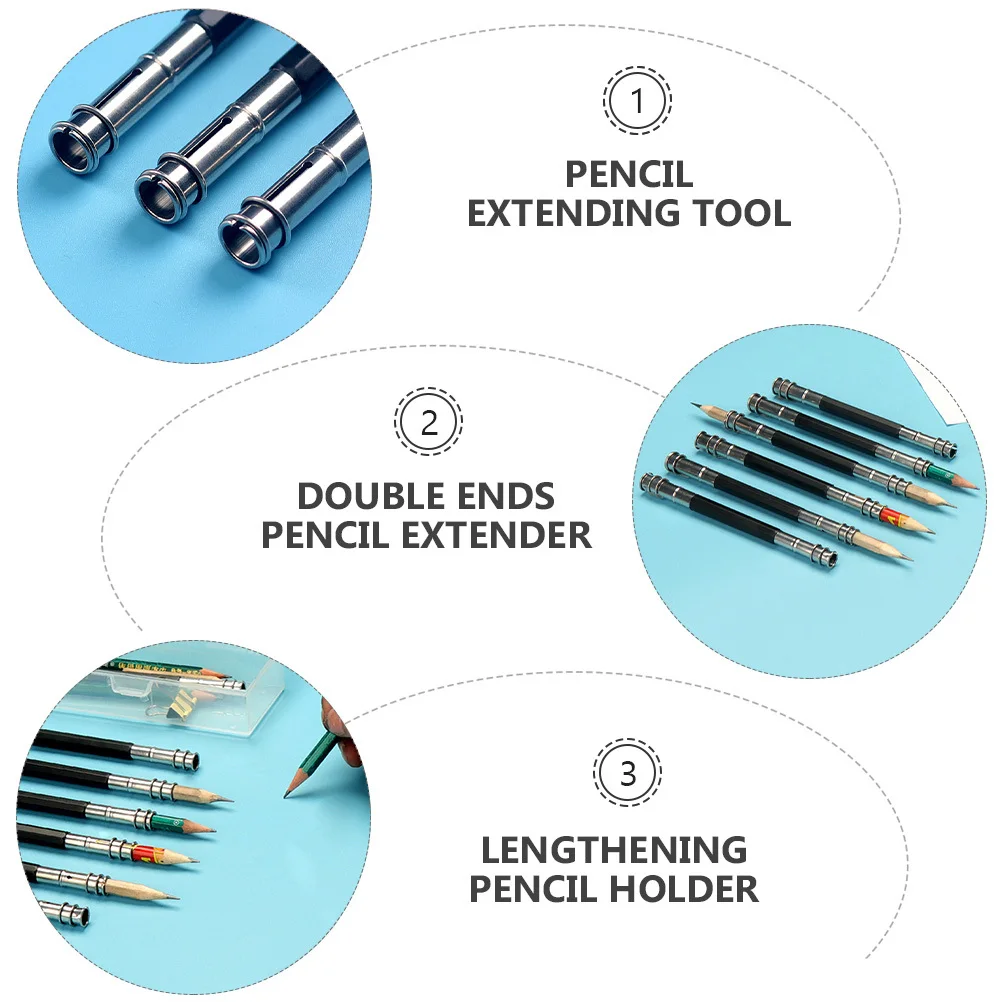 الفولاذ المقاوم للصدأ قلم رصاص موسع مجموعة مزدوجة نهاية إطالة حامل للمدرسة مكتب الفن العملي قلم رصاص تمديد أداة #5