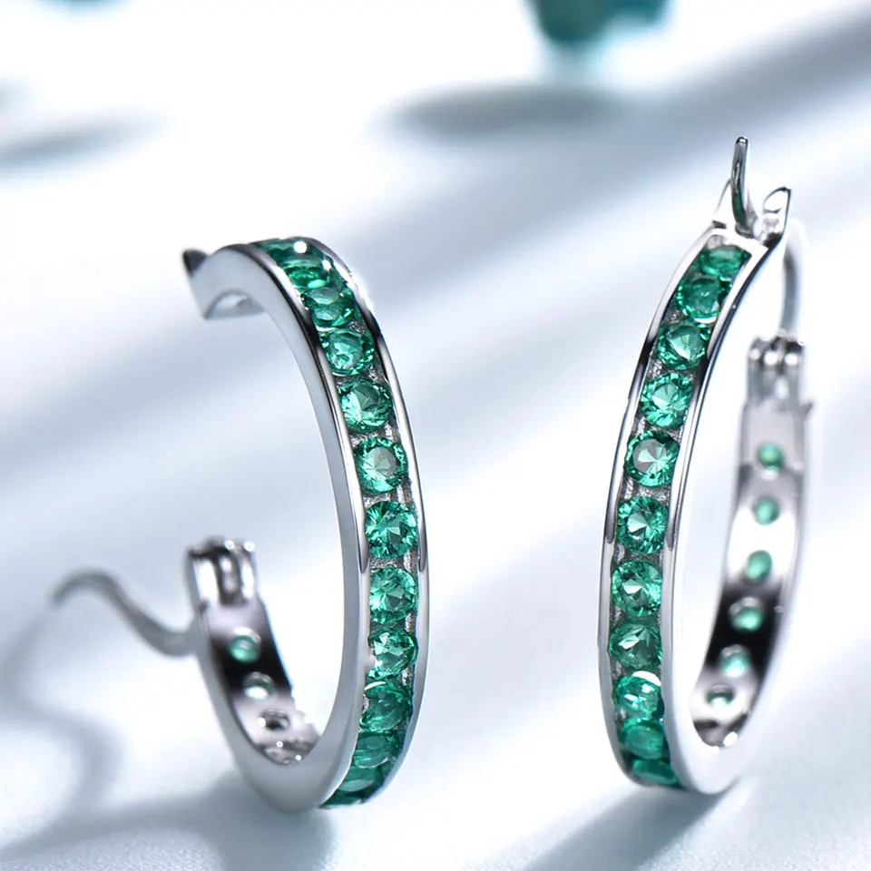 

Personality 925 Sterling Silver Hoop Earring Full Green Zircon Silver Women Earrings