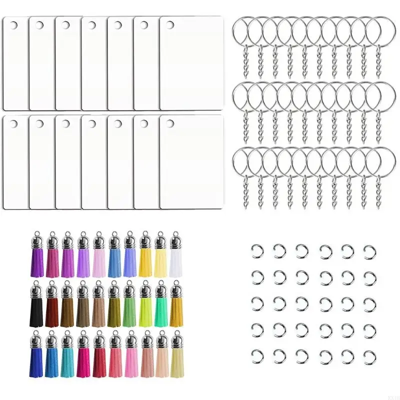 KX4B 30pcs Acrylic Keychain Blanks with Tassels Clear Circle Disc Jump for Key Ri