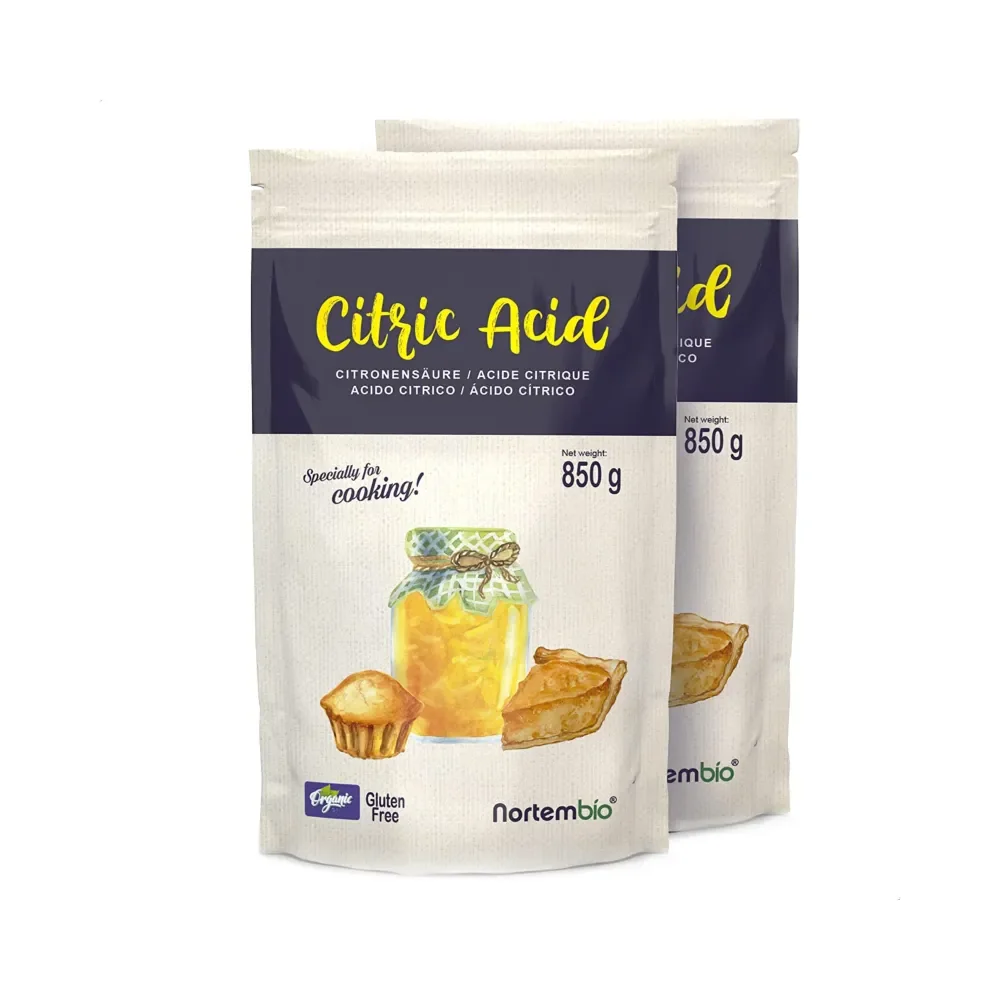 NORTEMBIO Ácido Cítrico Alimentario Ecológico 100% Puro Pack 2 x 850g | Cocina y Repostería  | Apto para vegetarianos, veganos y celíacos | E-Book Incluido | Sin Gluten