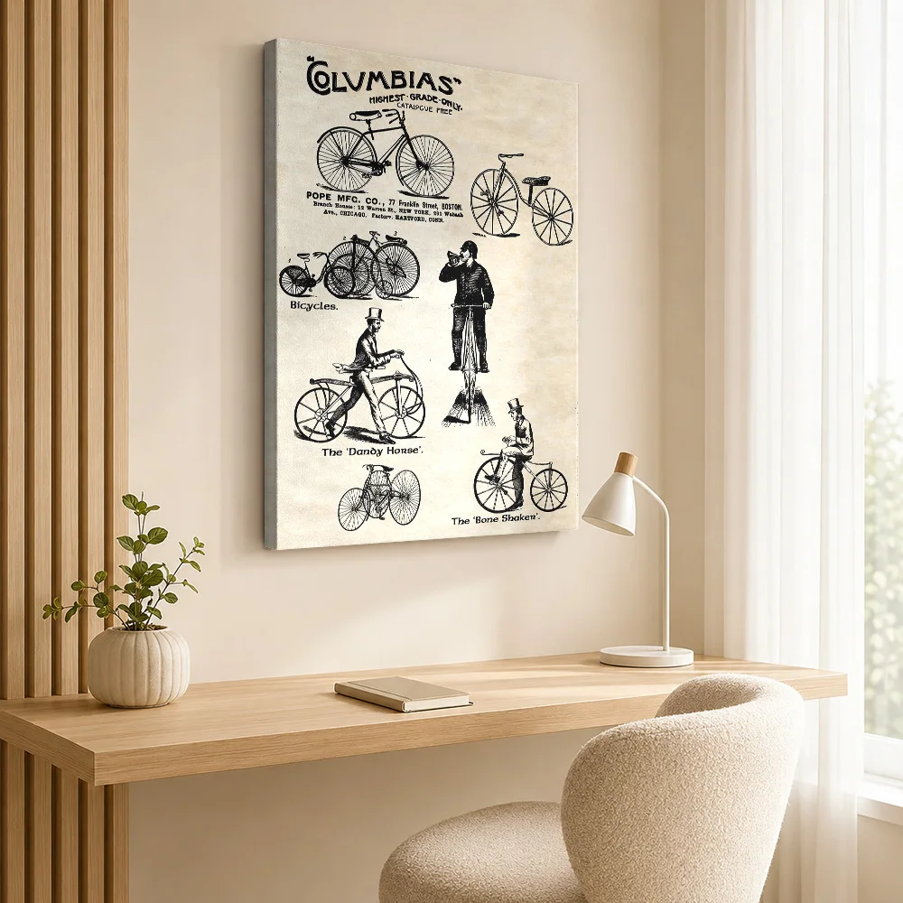 Vintage Bicycle Advert Framed Canvas Print Poster Personalized Modern Aesthetic Wall Paintings Decoration for Dining Room Home