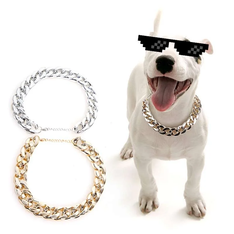 37cm Dog Gold Chain Acrylic Chain Buckle Teddy Pug Pug Small and Medium Dog Collar Pet Necklace Jewelry