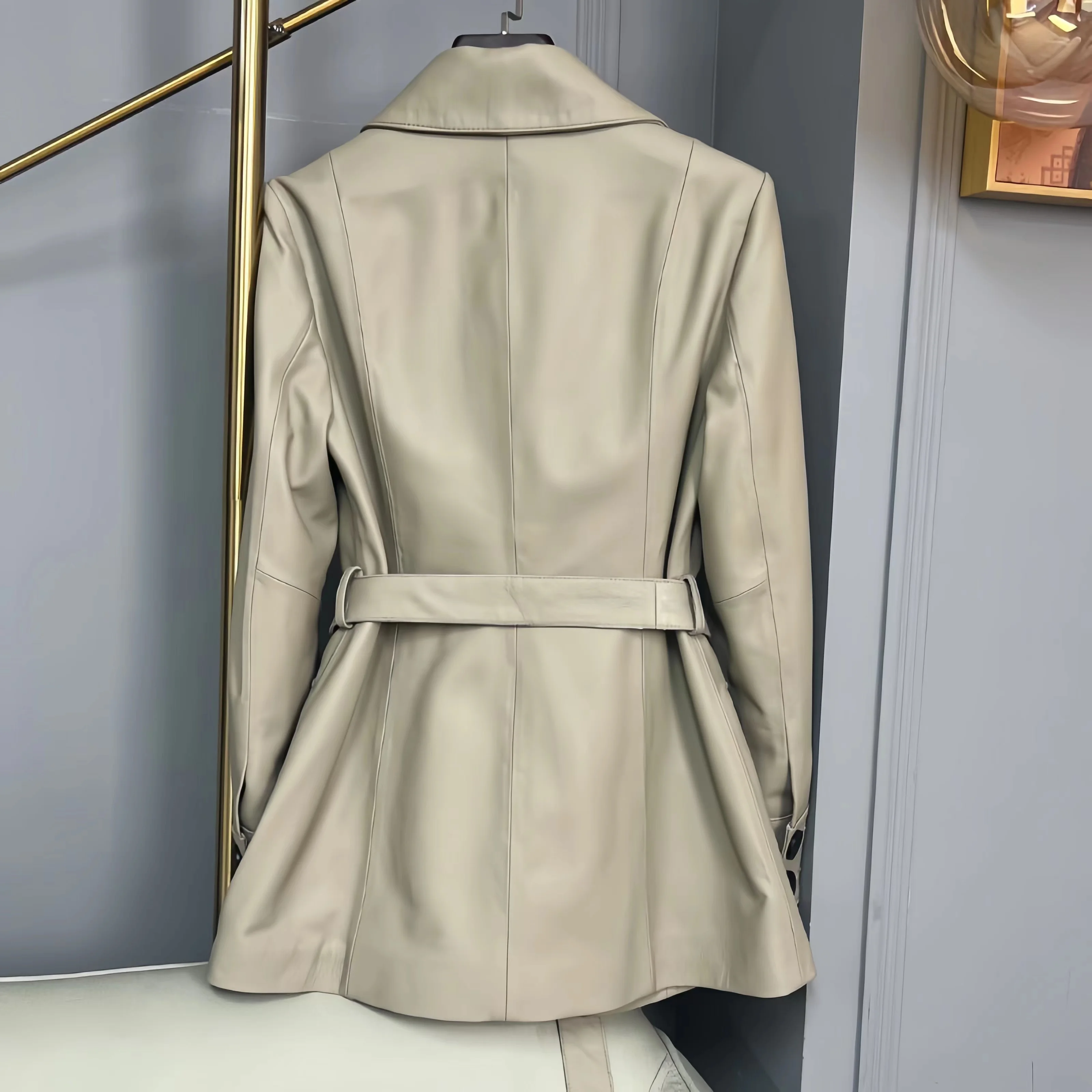 Cappotto in pelle di pecora in stile inglese da donna, giacca di pelle, cappotto allentato, abbigliamento femminile, nuova moda, alta qualità, inverno, 2023