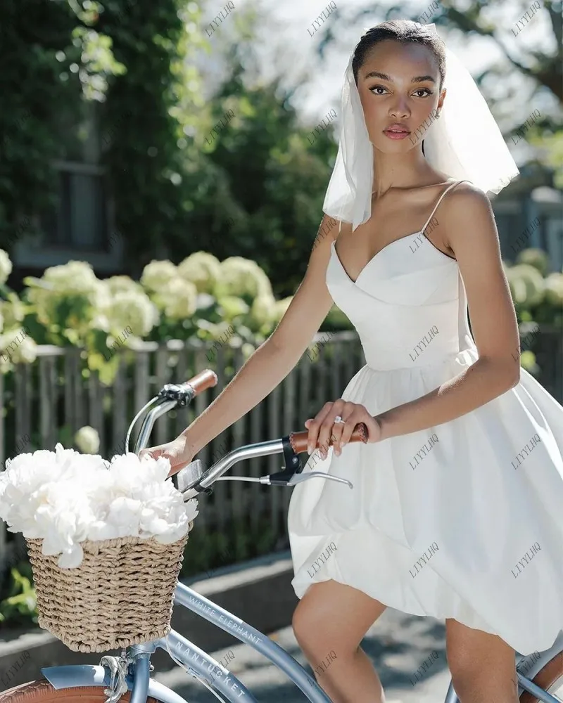 

LIYYLHQ Simple But Elegant A Line Short Wedding Dresses Spaghetti strap Mini Bridal Gowns Brides Dinner Wedding Party Dress HOT