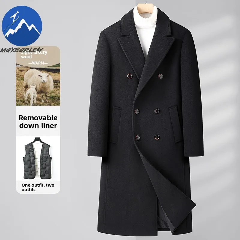 Maxbarley Mens Long Down Jacket Lightweight Korean Trendy Warm Puffer Coat Knee Length Outdoor Cold Resistant Winter Wool Jacket