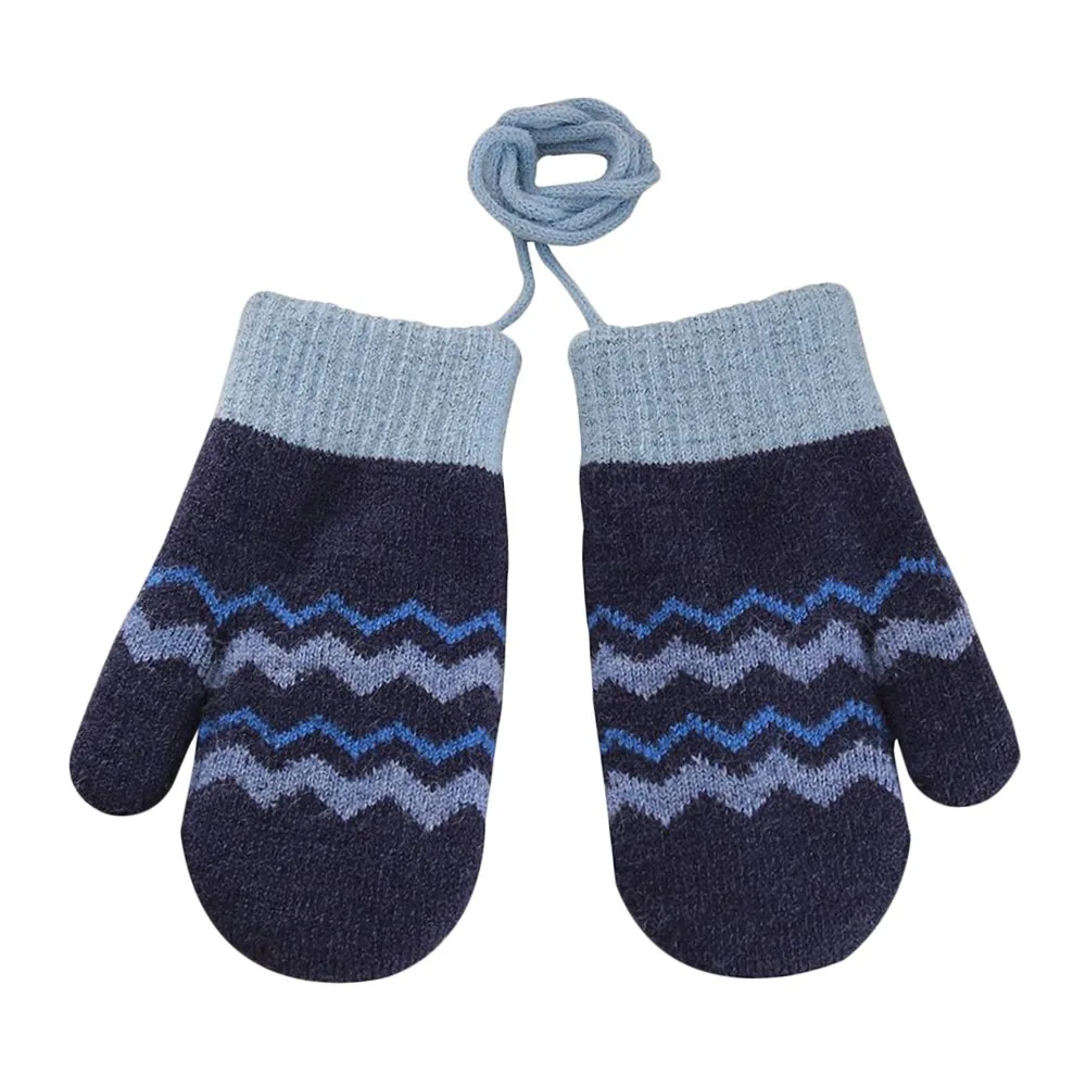 

Warm Kids Winter Gloves Windproof with Halter Children Mittens Coldproof Soft Knitted Gloves for 0-3 Years Old Baby Boys Girls