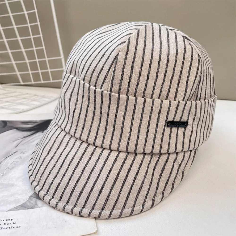 Ins Korean Striped Peaked Caps Versatile Soft Strip Baseball Cap Classic Casual Newsboy Hats Streetwear