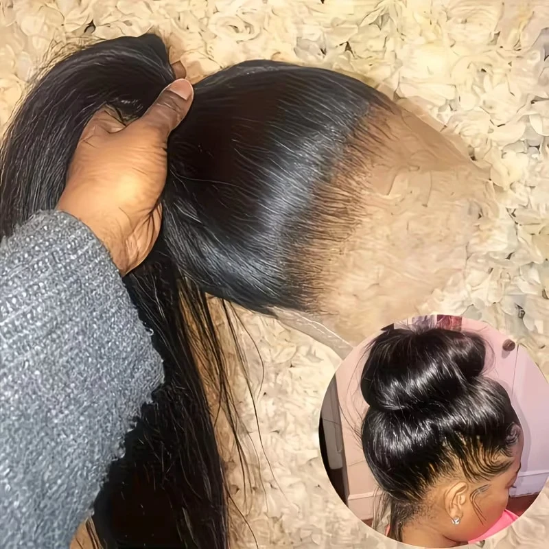 

220 Density 360 Full Lace Brazilian Human Hair Wigs For Women 40Inch HD Transparent Bone Straight Lace Front Wigs Brazilian Hair