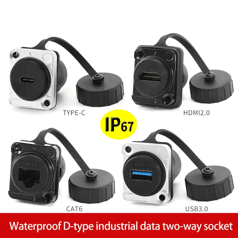 CAT6A CAT6 Waterproof  USB3.0 HDMI 2.0 LC Module Adapter Network RJ45 Round Socket Outdoor TYPEC Installation IP67 Connector