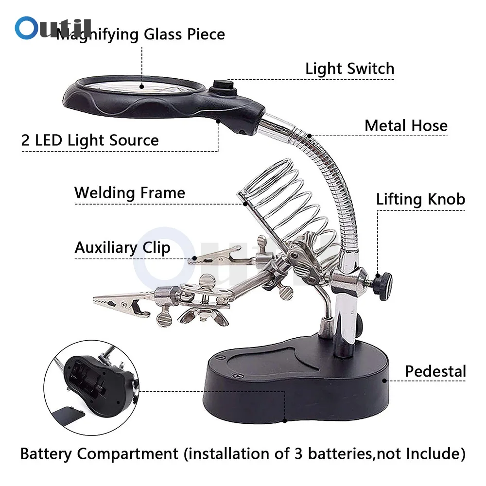 3.5X 12X Welding Auxiliary Clip Magnifier Electric Soldering Iron Welding Iron Magnifying Glass Bracket Tools for Circuit Board