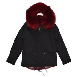 Winter Attractive Advanced Burgundy Faux Fur Lined Parka Black Short Style Coat For Women And Men