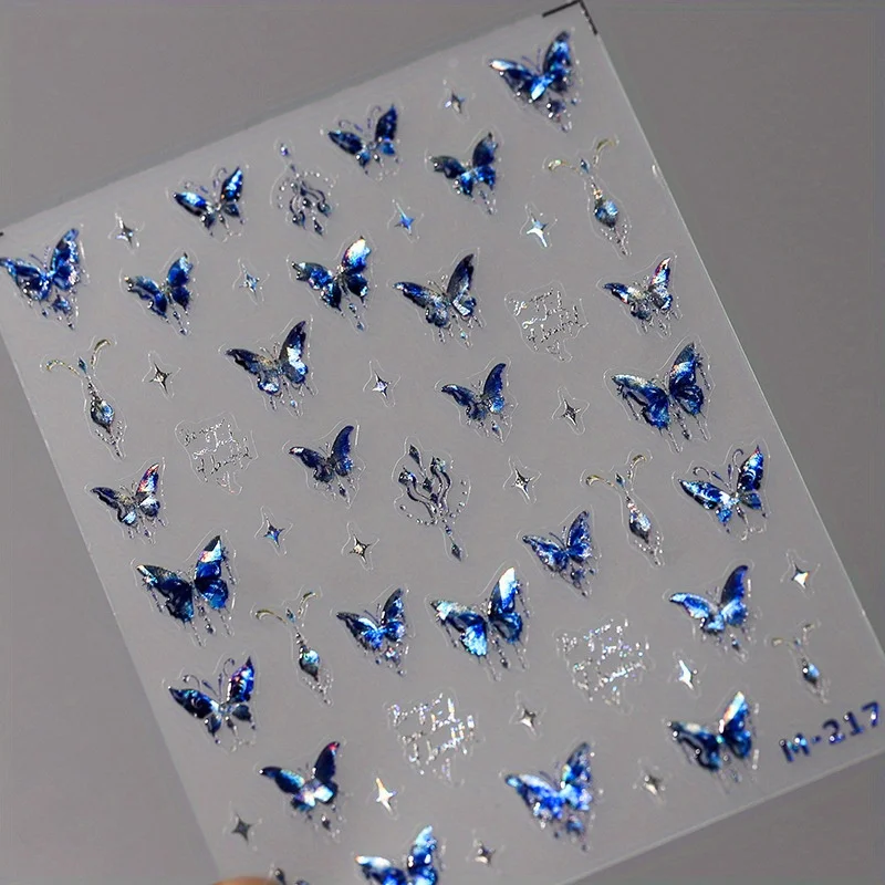 1pcs 5D Luxury Glitter Blue Butterfly  Stickers For Nails DIY  Slider Wraps Adheisve Nail Art Stickers Decals Manicure Charms