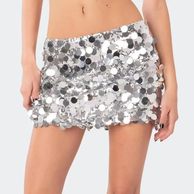 

Женская полуюбка, сексуальная светоотражающая облегающая юбка трапециевидной формы с блестками, ультра короткая мини-юбка для девочек