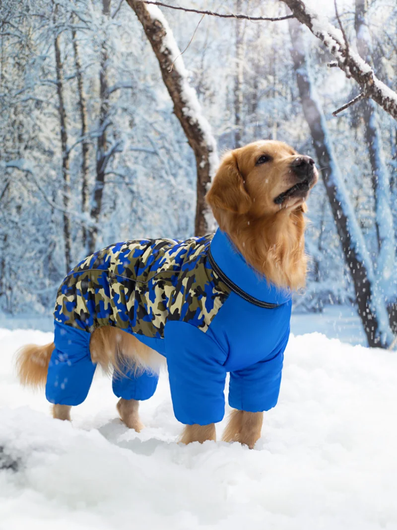 Dog Cotton Clothes Large and Medium-sized Alaska Samor Labrador Autumn and Winter Pet Plus Velvet Thick Four-legged Warm Clothes