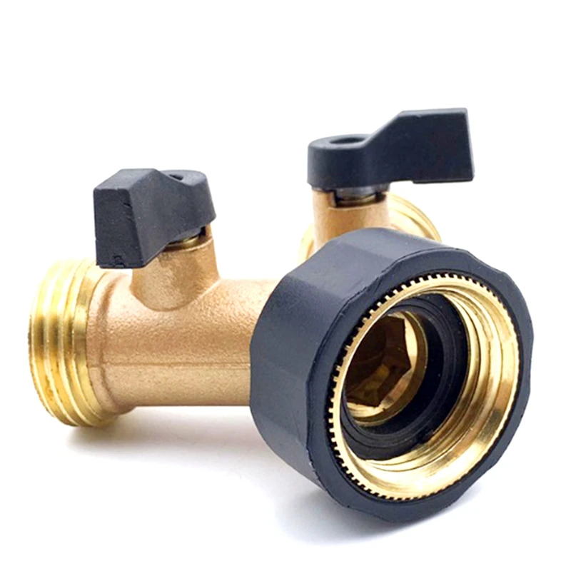 Distribuidor de manguera de 2 vías, Conector de latón resistente, divisor de grifo Y, 2 válvulas con 2 arandelas de goma adicionales