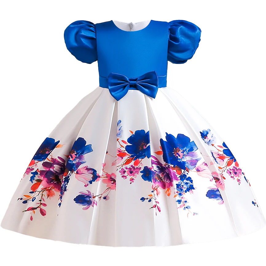 2023 Floral Summer Dress For Girls Children Casual Clothes Bow Girl Princess Party Dresses Kids Birthday Wedding Vestidos