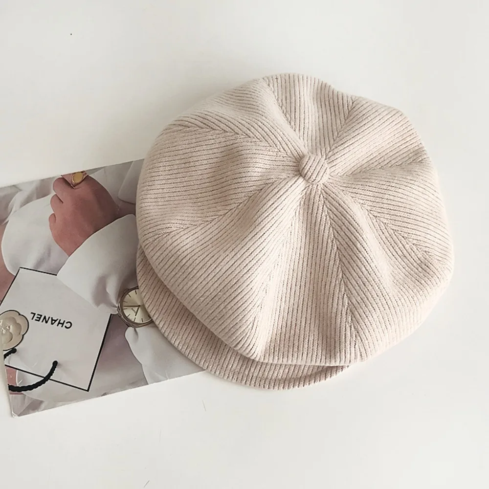 Vintage einfarbige japanische Retro-Baskenmütze, warme gestrickte Baseballmütze, winddicht, Herbst-Winter-Mütze, achteckige Mütze für Damen und Mädchen