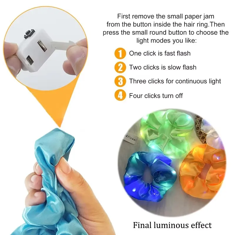 10/50pcs Popular Flashing Light Up Girls Hair Tie LED Luminous Scrunchies Headwear Women Scrunchy Hair Rope Hairband Accessories
